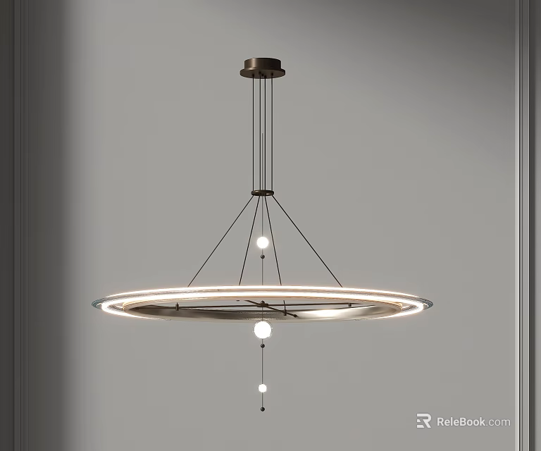 Modern Minimalist Circular Chandelier With Metal Frame And Hanging Spheres 3d model 