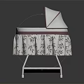 Modern Baby Cradle With White And Maroon Design Leaf Pattern Fabric And White Stand
