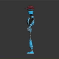 Blue Robot Character With Red Cap And Mechanical Joints Standing Against Gray Background