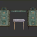 Turquoise Dressing Table with Drawer Cabinets Storage Boxes and Purple Cushion Stool