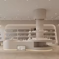 Minimalist White Shoe Store Interior Design With Round Central Island And Shelves Displaying Shoes