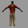 Man With Arms Outstretched In Black Cap Orange T-shirt White Y'all Text Khaki Cargo Pants