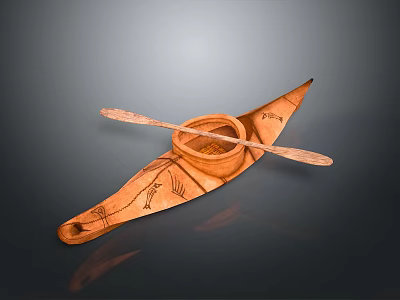 Hand Carved Wooden Boat Featuring Circular Container Decorative Paddles And Intricate Patterns 3d model