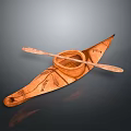 Hand Carved Wooden Boat Featuring Circular Container Decorative Paddles And Intricate Patterns