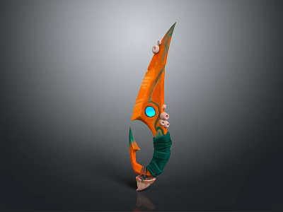 Unique Fantasy Weapon With Orange Blade Green Handle And Blue Circular Detail 3d model