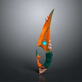 Unique Fantasy Weapon With Orange Blade Green Handle And Blue Circular Detail