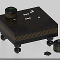 Elegant Black Entertainment Table with Round Containers Green Purple Emblems Spherical Feet and Black Chips