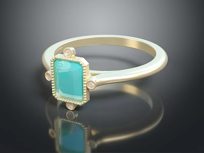 Elegant Gold Ring With Square Turquoise Gemstone And Small Diamond Accents 3d model