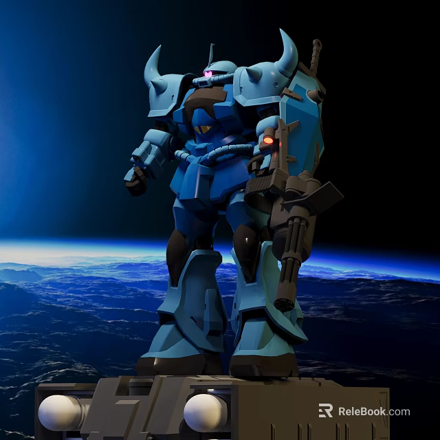 Smart Machine Blue Robot Standing In Space With Earth Background And Armor 3d model