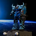 Smart Machine Blue Robot Standing In Space With Earth Background And Armor 3d model