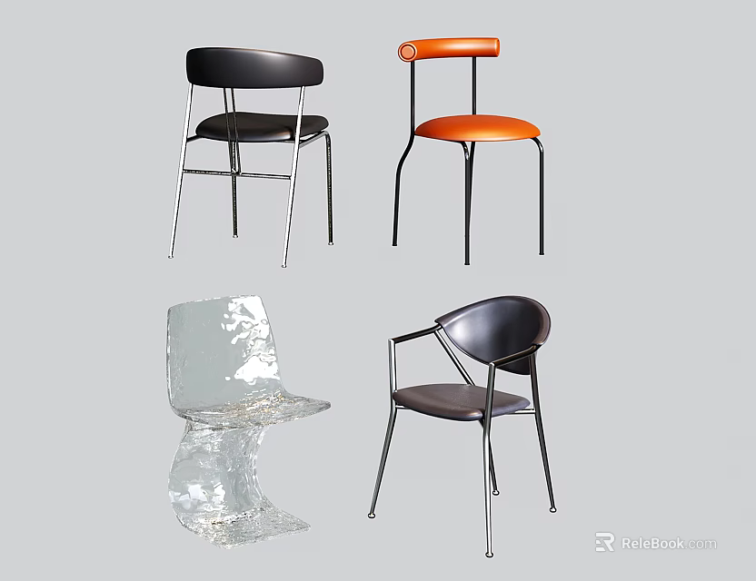 Modern Dining Chairs with Metal Frames Various Colors and Transparent Design 3d model