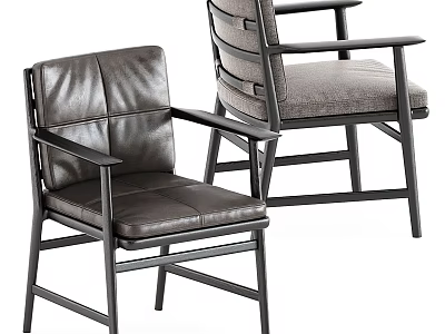 Modern Design Leather and Fabric Upholstered Leisure Chair with Armrests and Black Frame 3d model