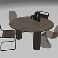 Modern Round Wooden Dining Table Set With Four Chairs And Metal Frames 3d model