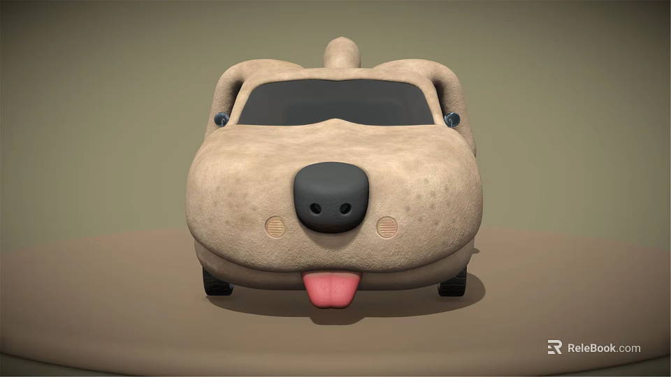 Beige Dog Shaped Electric Toy Car With Sticking Tongue And Black Wheels 3d model 