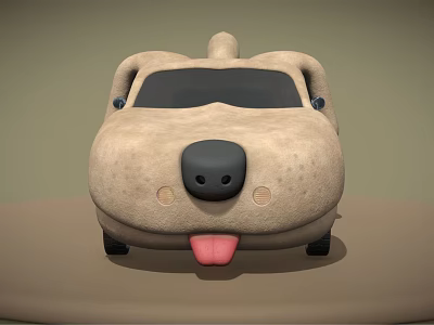 Beige Dog Shaped Electric Toy Car With Sticking Tongue And Black Wheels 3d model