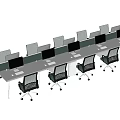 Modern Office Workspace With Long Desks Multiple Monitors And Ergonomic Black Chairs