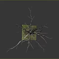 Detailed Bare Tree 3D Model Featuring Wooden Trunk and Stone Base Displayed on Gray Surface