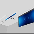 Ceiling Mounted Projection Screen With Monitoring Equipment And Blue Display Interface In Indoor Setting
