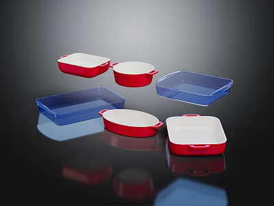 Colorful Baking Dishes Set With Red Blue Rectangular Square Oval Shapes 3d model