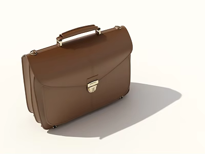 Brown Leather Briefcase With Handle And Metal Lock Clasp For Business Professional Use 3d model