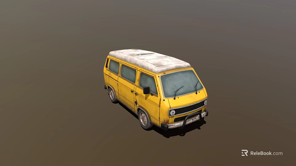 Yellow Vintage Van With White Roof And Classic Exterior Design 3d model 