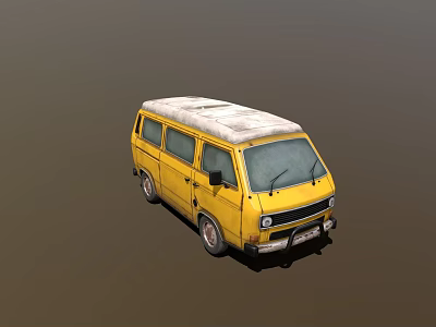 Yellow Vintage Van With White Roof And Classic Exterior Design 3d model