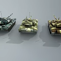 Three Army Tanks with Different Camouflage Patterns in Military Vehicle