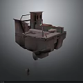 Rusted Floating Building Structure With Metal Hut Platform And Industrial Design