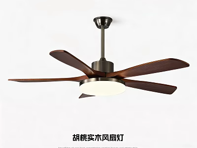 Natural Walnut Solid Wood Chandelier Ceiling Fan Light For Home Decor 3d model