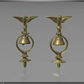 Pair Of Golden Winged Bell Shaped Decorative Ornaments With Classic Design