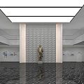 Minimalist Modern Reception Lobby With Polished Marble Floor And Central Bronze Statue Elegant Decoration