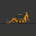 Yellow Backhoe Loader Featuring Red Warning Lights Front Bucket And Large Tires 3d model
