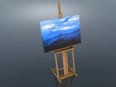 Wooden Art Easel Holding Canvas Painting Blue Sky Mountain View Supplies 3d model