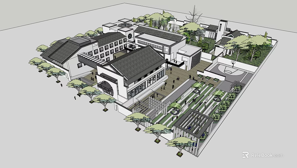 Traditional Chinese Architectural Complex With Courtyards Trees And Open Spaces 3d model 