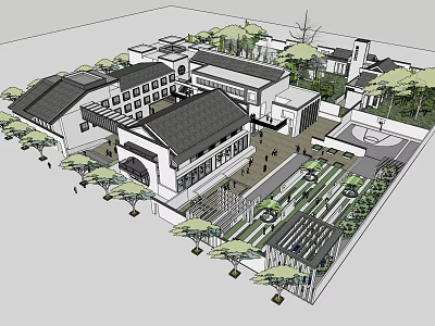 Traditional Chinese Architectural Complex With Courtyards Trees And Open Spaces 3d model