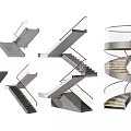 Various Modern Staircase Designs Featuring Glass Railings Metal Frames and Spiral Structures 3d model