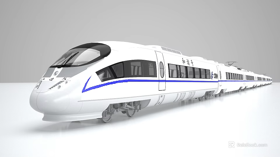 High Speed Train With White Body Streamlined Design And Blue Stripes 3d model 