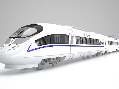 High Speed Train With White Body Streamlined Design And Blue Stripes 3d model