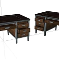 Modern Industrial Desk Featuring Dark Wooden Top Metal Frame And Multiple Drawers