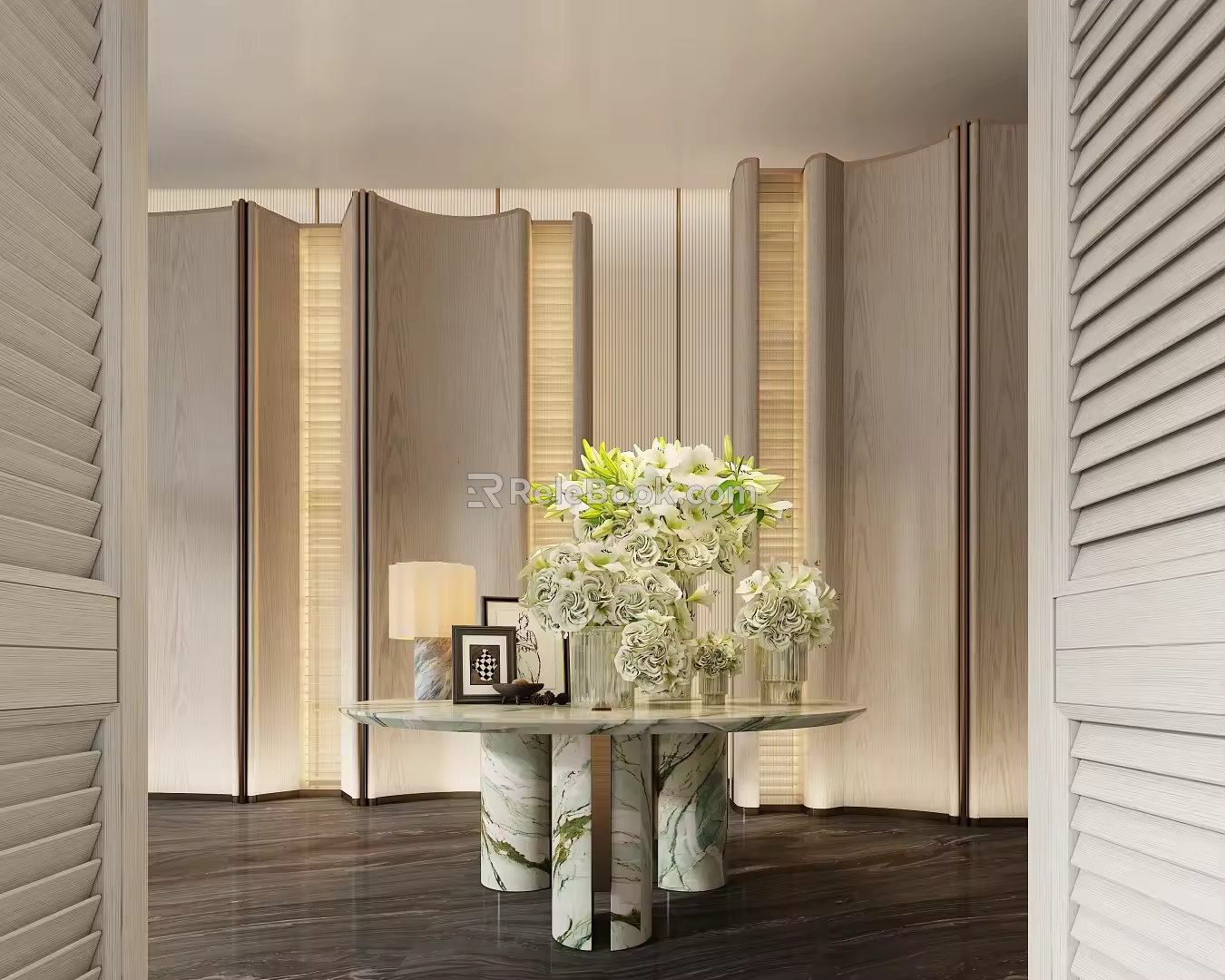 Modern Hotel Lobby Front Desk Background End View Desk Floriculture Combination 3d model