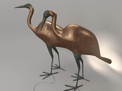 Abstract Crane Shaped Floor Lamp with Copper Body and Green Legs for Home Decor 3d model