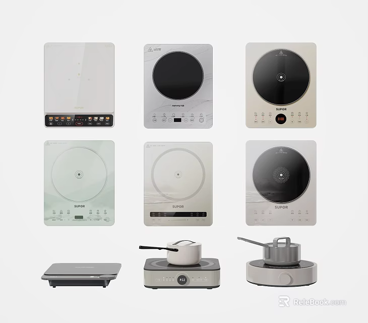 Various Styles of Modern Kitchen Appliances Including Induction Cooktops and Electric Stoves 3d model 