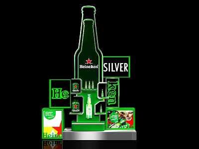 Heineken Silver Green Display Stand Photo Spot With Beer Bottle And Billboard 3d model