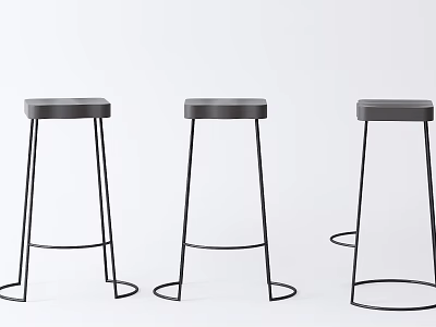 Minimalist Black Bar Stools With Metal Frame Round Base Set Of Three 3d model