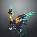 Mechanical Black Orange Game Movie Character With Blue Glowing Wings Lion like Head Design