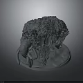 Gray 3D Mammoth Sculpture With Long Fur Curved Tusks And Round Base