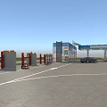 Gas Station With Solar Panel Roofs Fuel Storage Tanks And Vehicle Parking Area