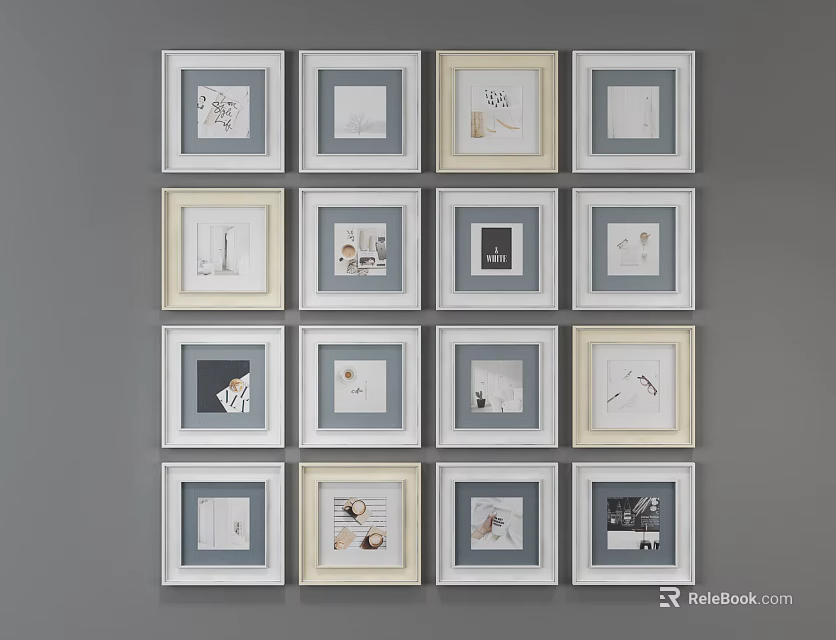 Framed Abstract Paintings Wall Display With Multiple Frames And Artistic Designs 3d model