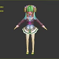 Anime Style Game Film Character With Green Hair Twin Tails And Blue White Uniform