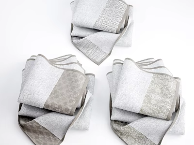 Soft Grey And Beige Folded Towels With Patterned Edges For Bathroom Use 3d model